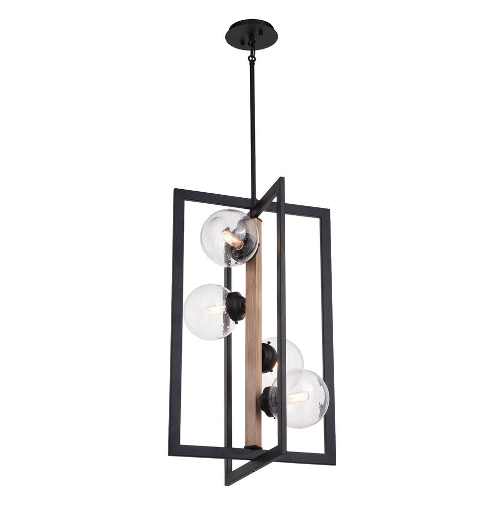 Vaxcel Bridgeview 16-in Oil Rubbed Bronze and Wood Industrial 4 Light Chandelier, Hanging Ceiling Pendant