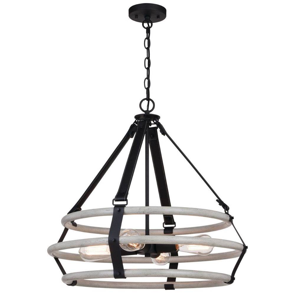 Vaxcel Taylor 4L Black and Ash Gray Drum Cage Industrial Pendant Light with Fabric Straps