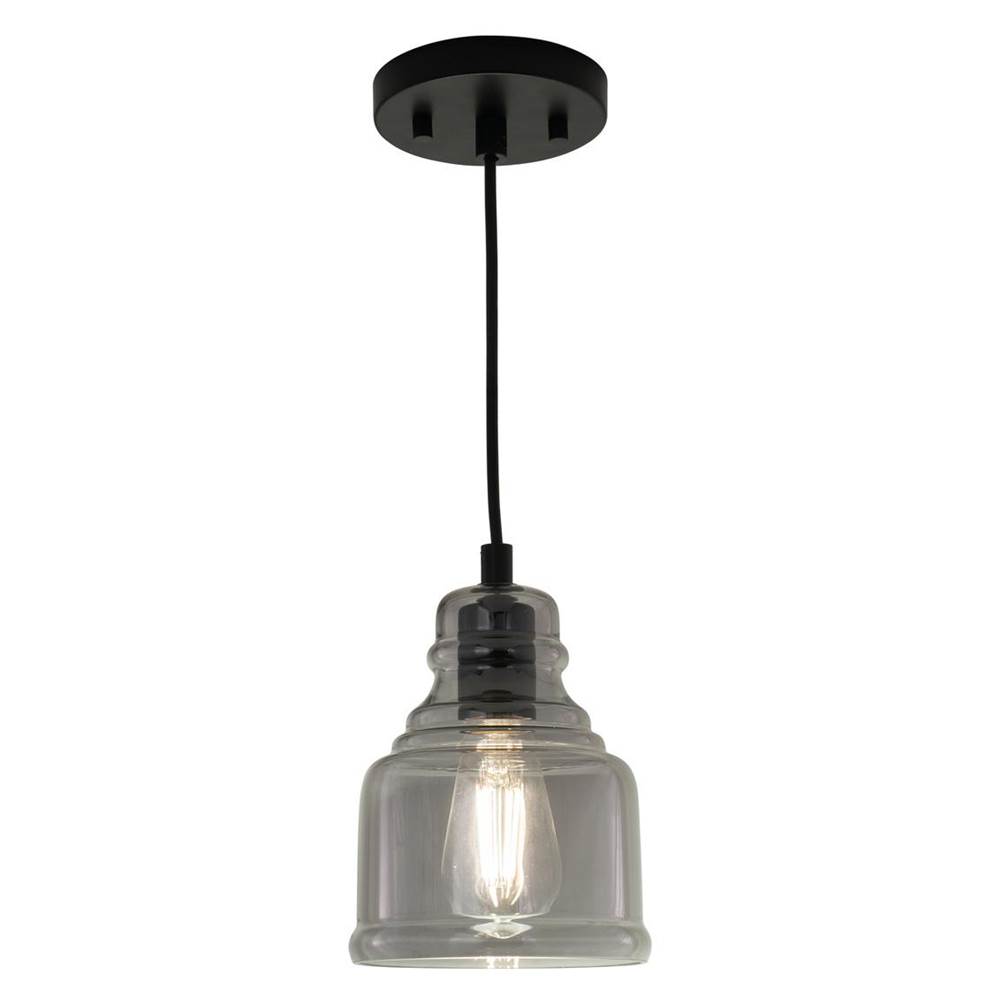 Vaxcel Millie Matte Black Mini Pendant Ceiling Light Smoke Gray Bell Glass