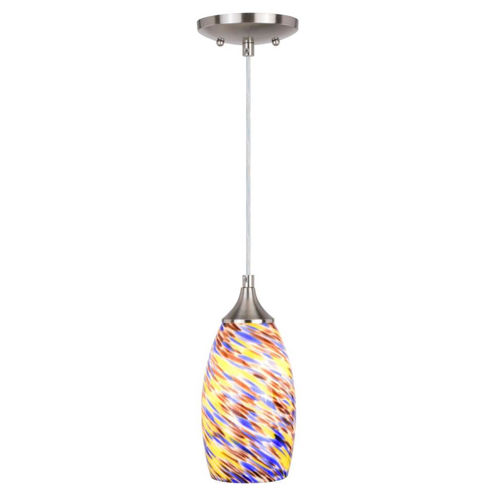 Vaxcel Milano Satin Nickel Mini Pendant Ceiling Light Multi Color Swirl Art Glass