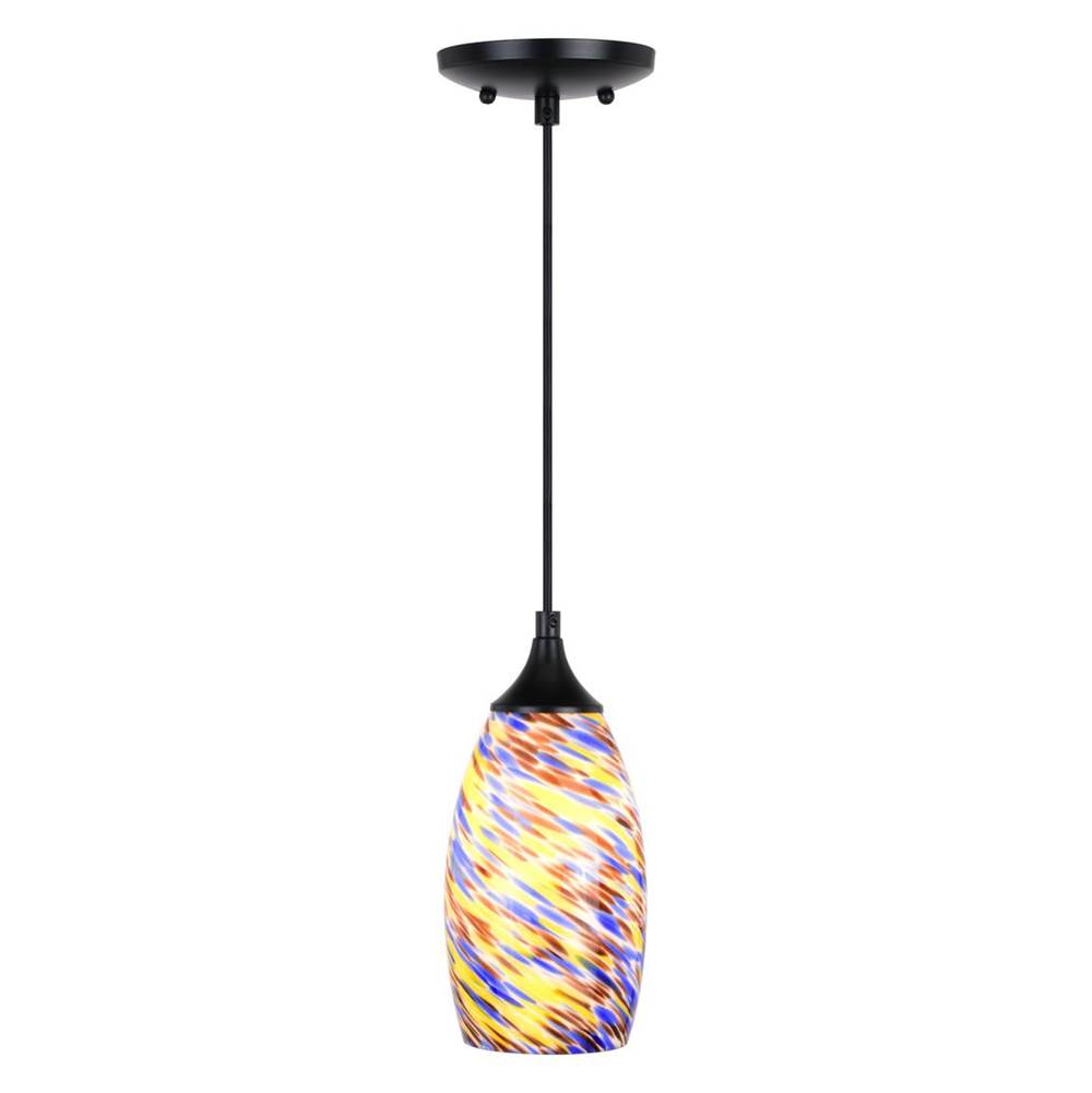Vaxcel Milano Matte Black Mini Pendant Ceiling Light Multi Color Swirl Art Glass