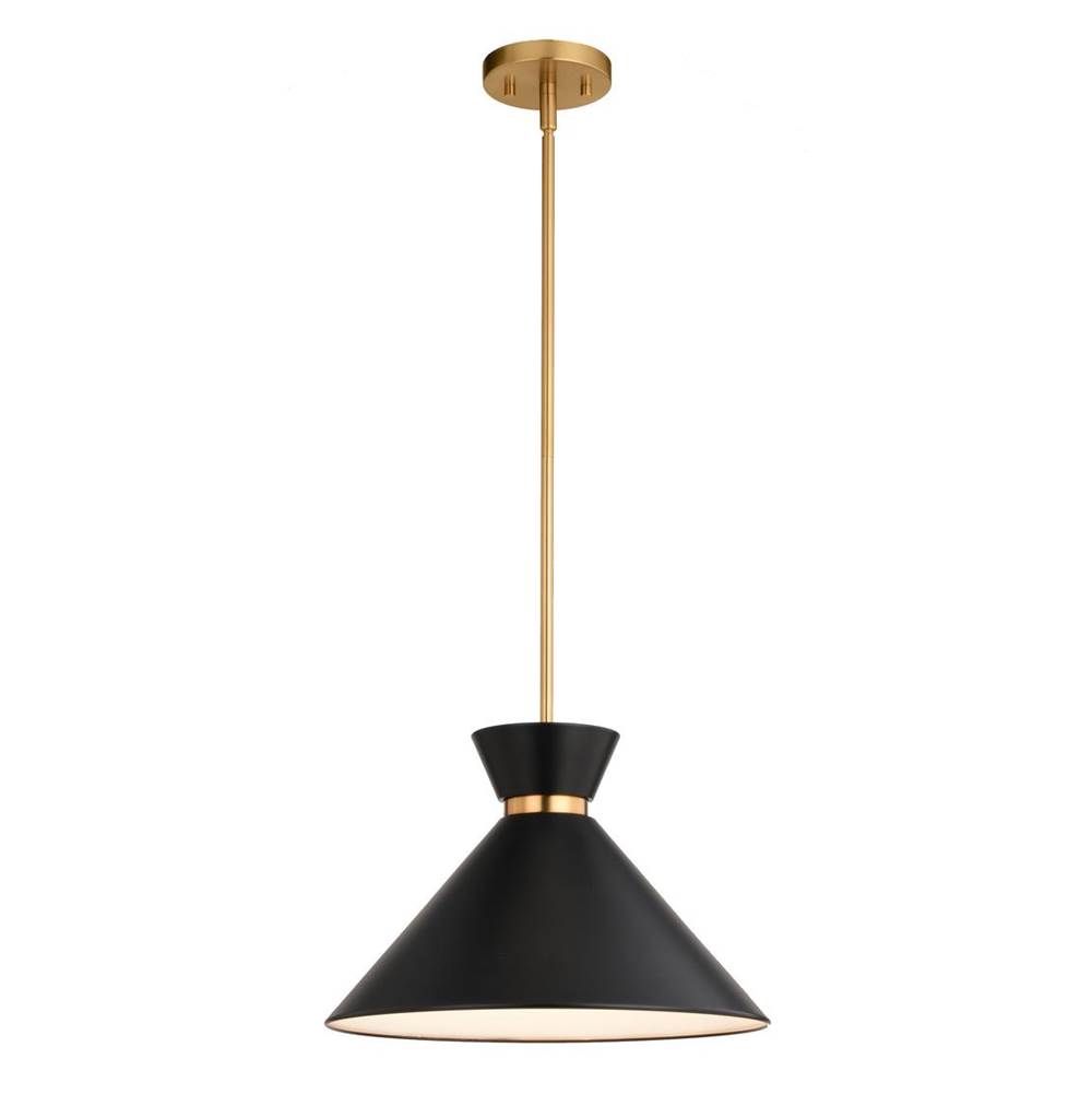 Vaxcel Racine 1 Light Matte Black and Gold Natural Brass Mid-Century Modern Bowtie Pendant, LED Compatible