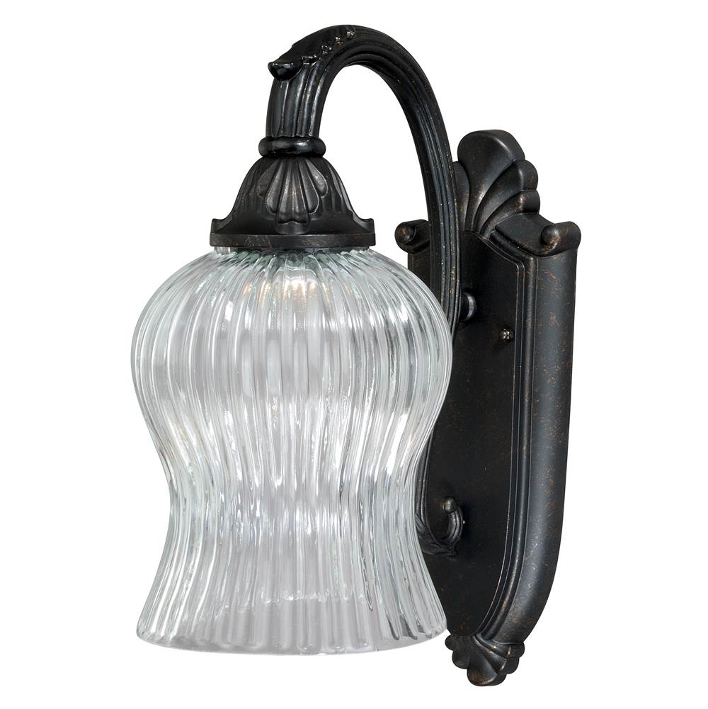 Vaxcel York 1 Light Black Bell Outdoor Wall Lantern Clear Glass