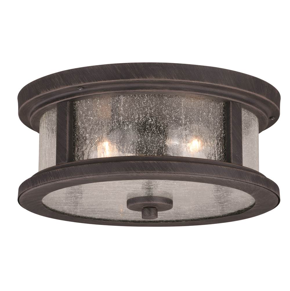 Vaxcel Cumberland Bronze Rustic Round Outdoor Flush Mount Ceiling Light Clear Glass