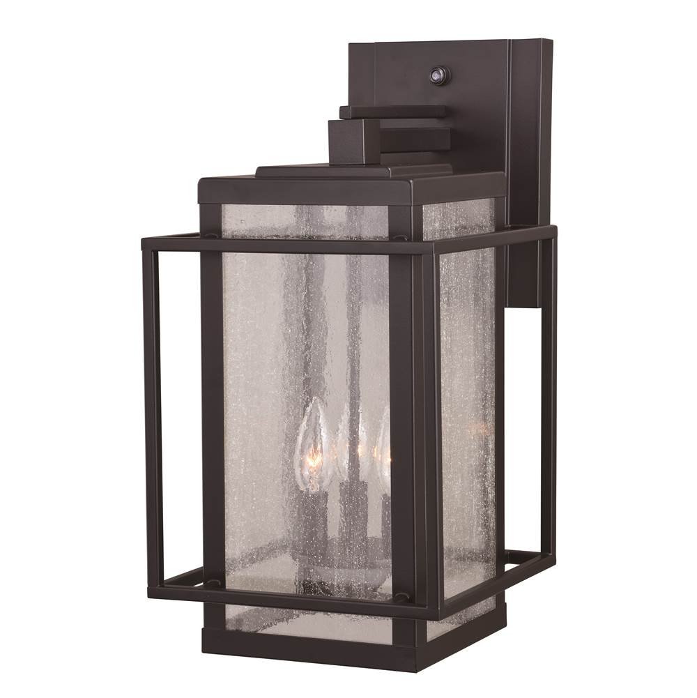 Vaxcel Hyde Park 3 Light Dusk to Dawn Bronze Mission Outdoor Wall Lantern Clear Glass