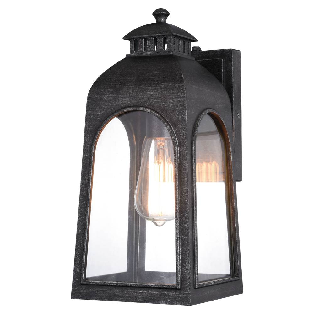 Vaxcel Pilsen 6.5-in Charcoal Black Outdoor Wall Lantern, Dusk to Dawn Photocell, 1-Light Wall Lamp Sconce with Clear Glass Panels