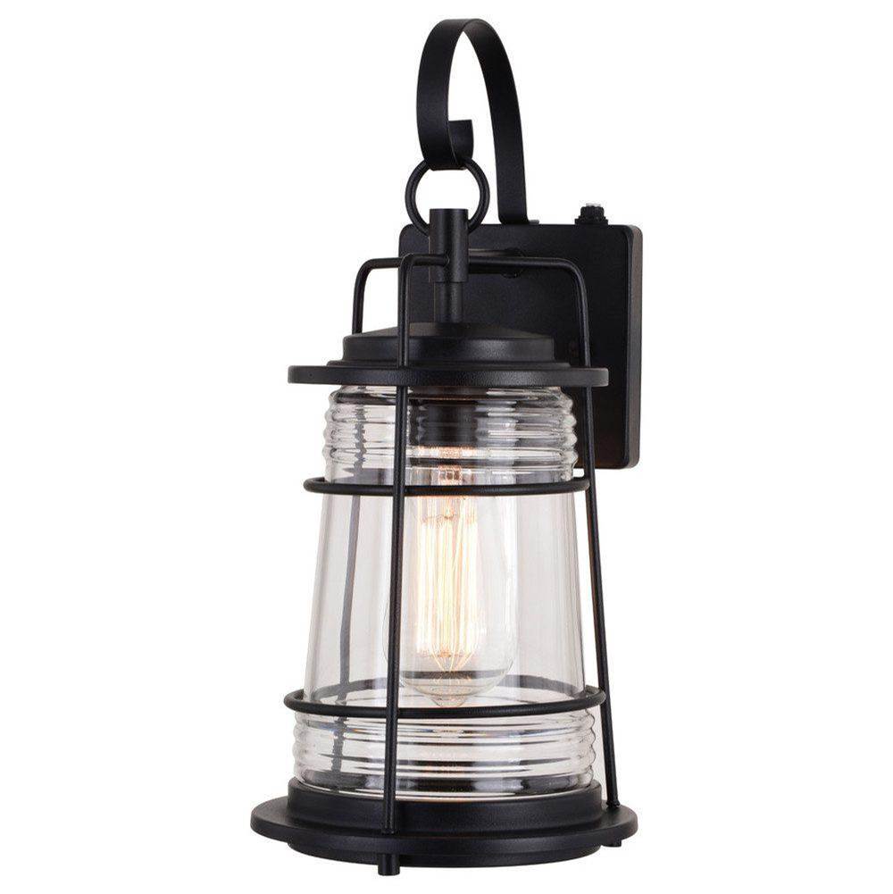 Vaxcel Montauk 1 Light Black Dusk to Dawn Coastal Outdoor Wall Lantern Clear Glass
