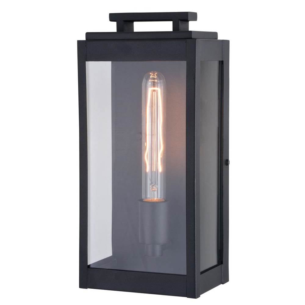 Vaxcel Hampton 1 Light 13-in H Black Indoor Outdoor Wall Lantern Fixture with Clear Glass