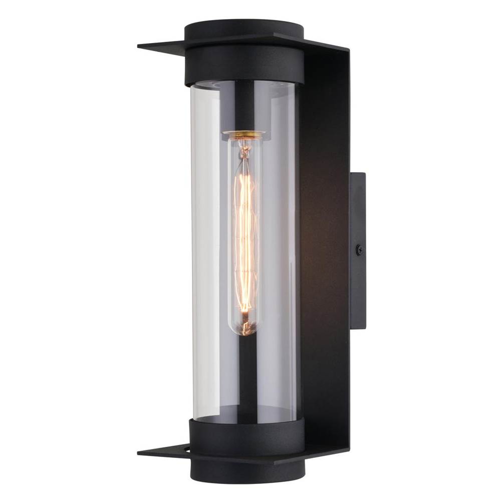 Vaxcel Brighton Park 1 Light 14-in. H Black Contemporary Indoor Outdoor Wall Lantern Fixture with Cylinder Clear Glass