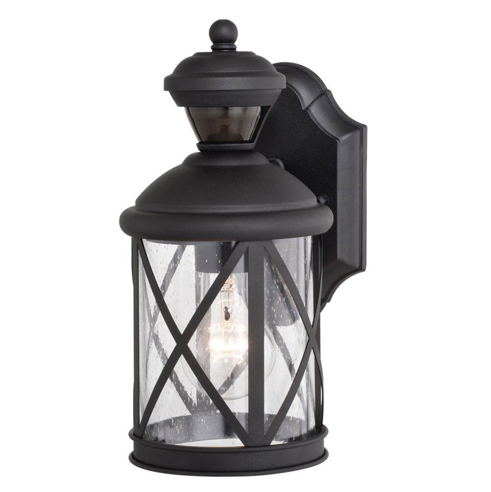 Vaxcel Henderson 1 Light Textured Black Motion Sensor Dusk to Dawn Outdoor Wall Lantern Clear Glass Shade, LED Compatible