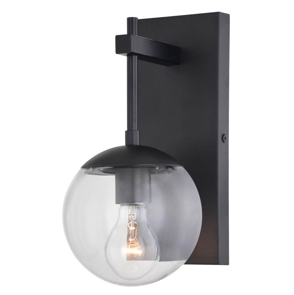 Vaxcel Keeler 1 Light Matte Black Indoor Outdoor Wall Sconce Clear Glass Globe Shade, LED Compatible