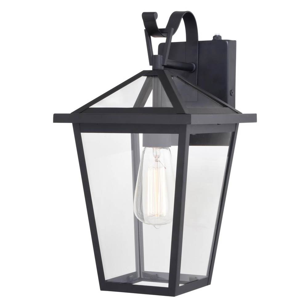 Vaxcel Derby 8-in W 1 Light Dusk to Dawn Matte Black Outdoor Wall Lantern Clear Glass Shade, LED Compatible