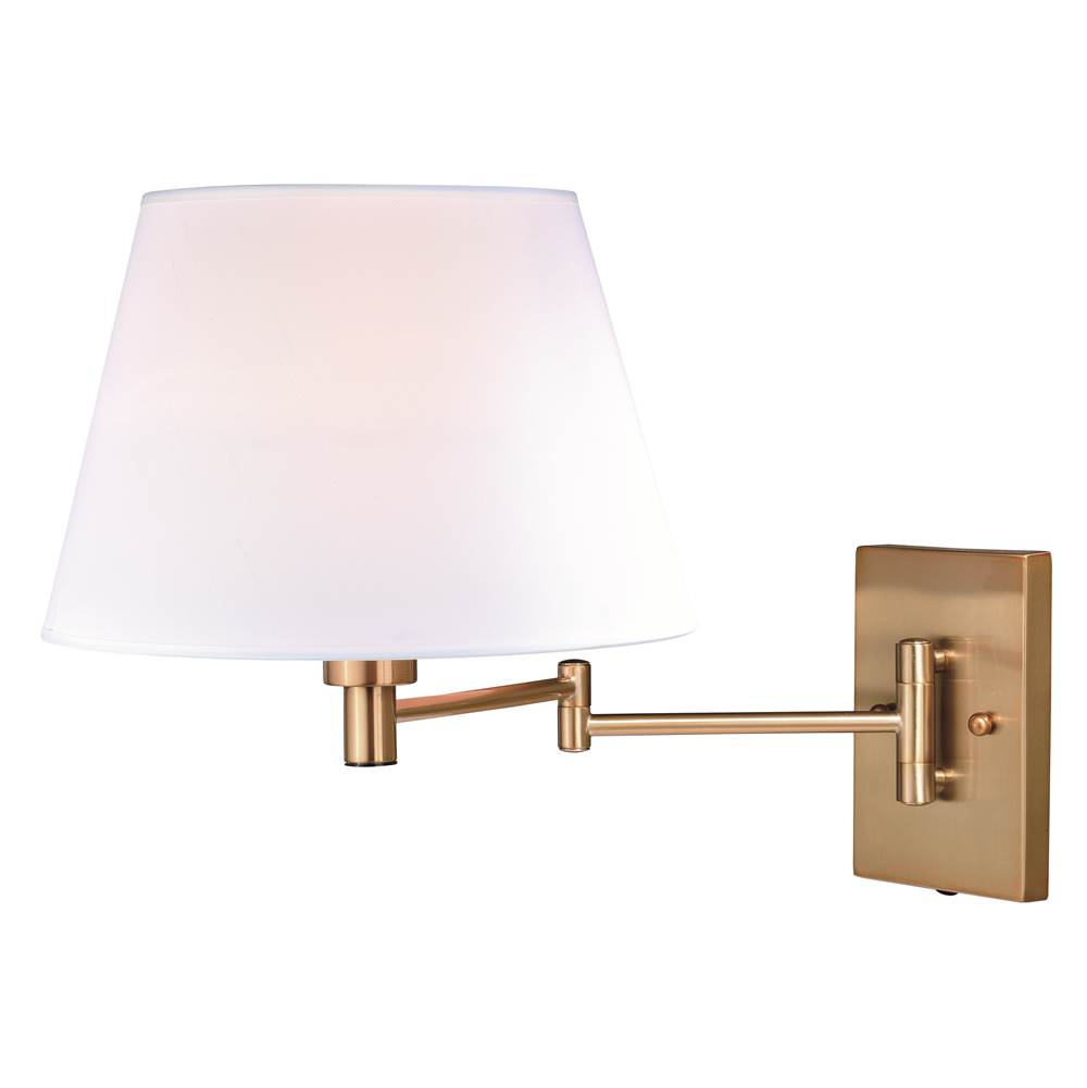 Vaxcel Chapeau Plug-In Brass Cone Motion Sensor Swing Arm Wall Lamp White Linen Shade