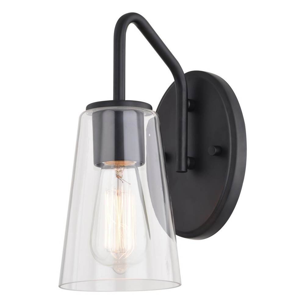 Vaxcel Beverly 1 Light Matte Black Bathroom Vanity Wall Sconce Fixture Clear Glass Shade, LED Compatible