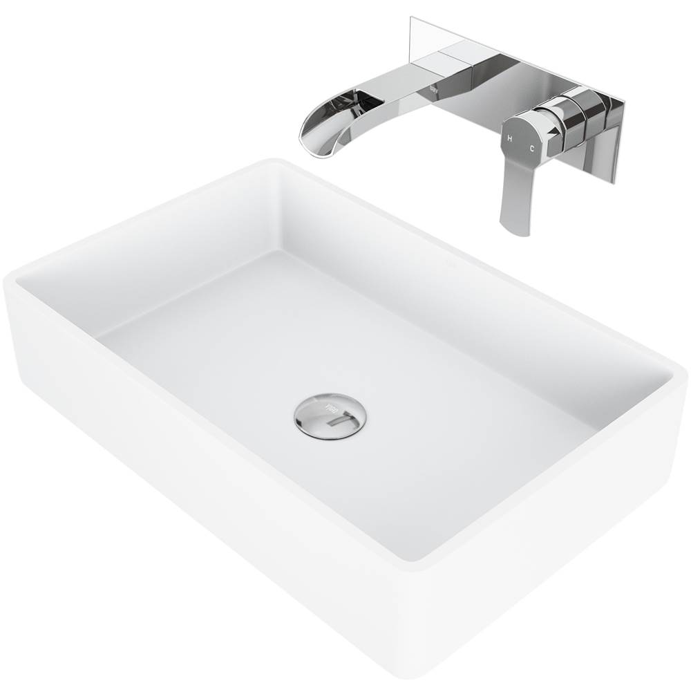 Vigo Magnolia Matte Stone Vessel Bathroom Sink Set With Cornelius Wall Mount Faucet In Chrome
