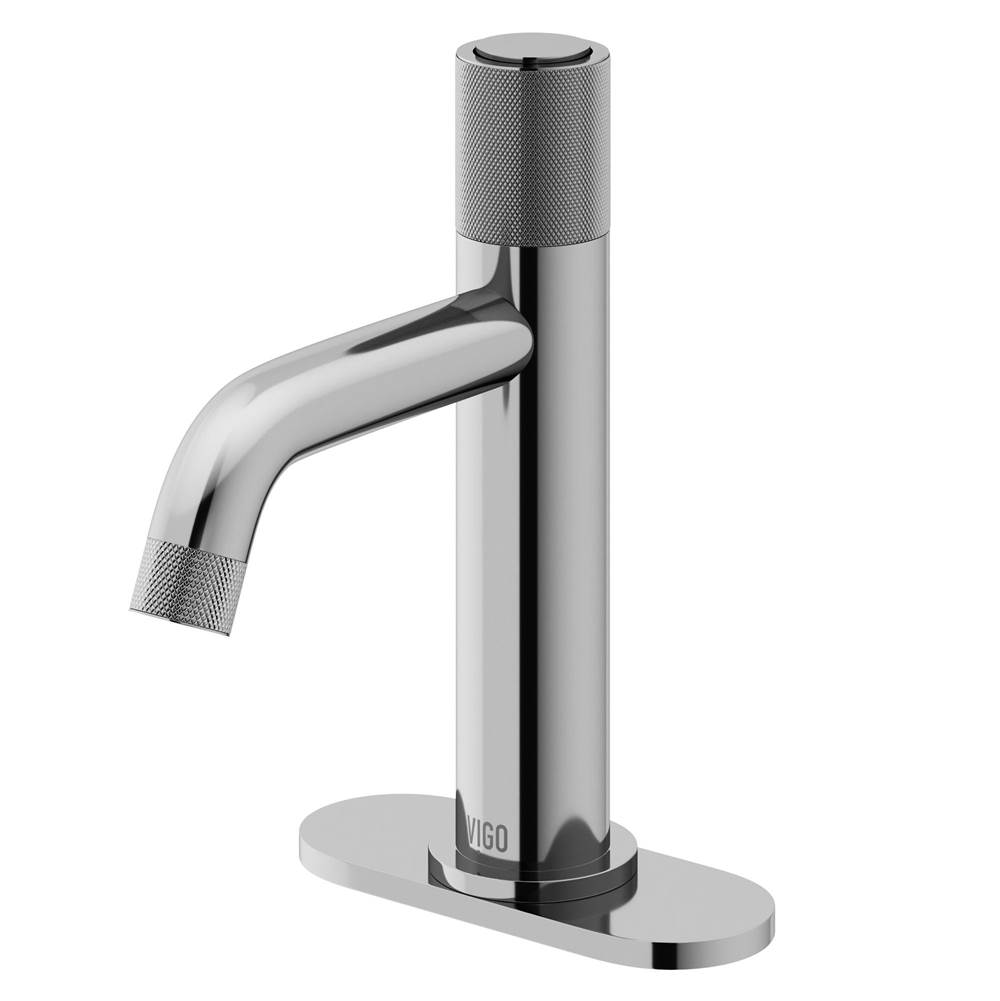 Vigo Apollo Button Operated Single-Hole Bathroom Faucet Set with Deck Plate in Chrome