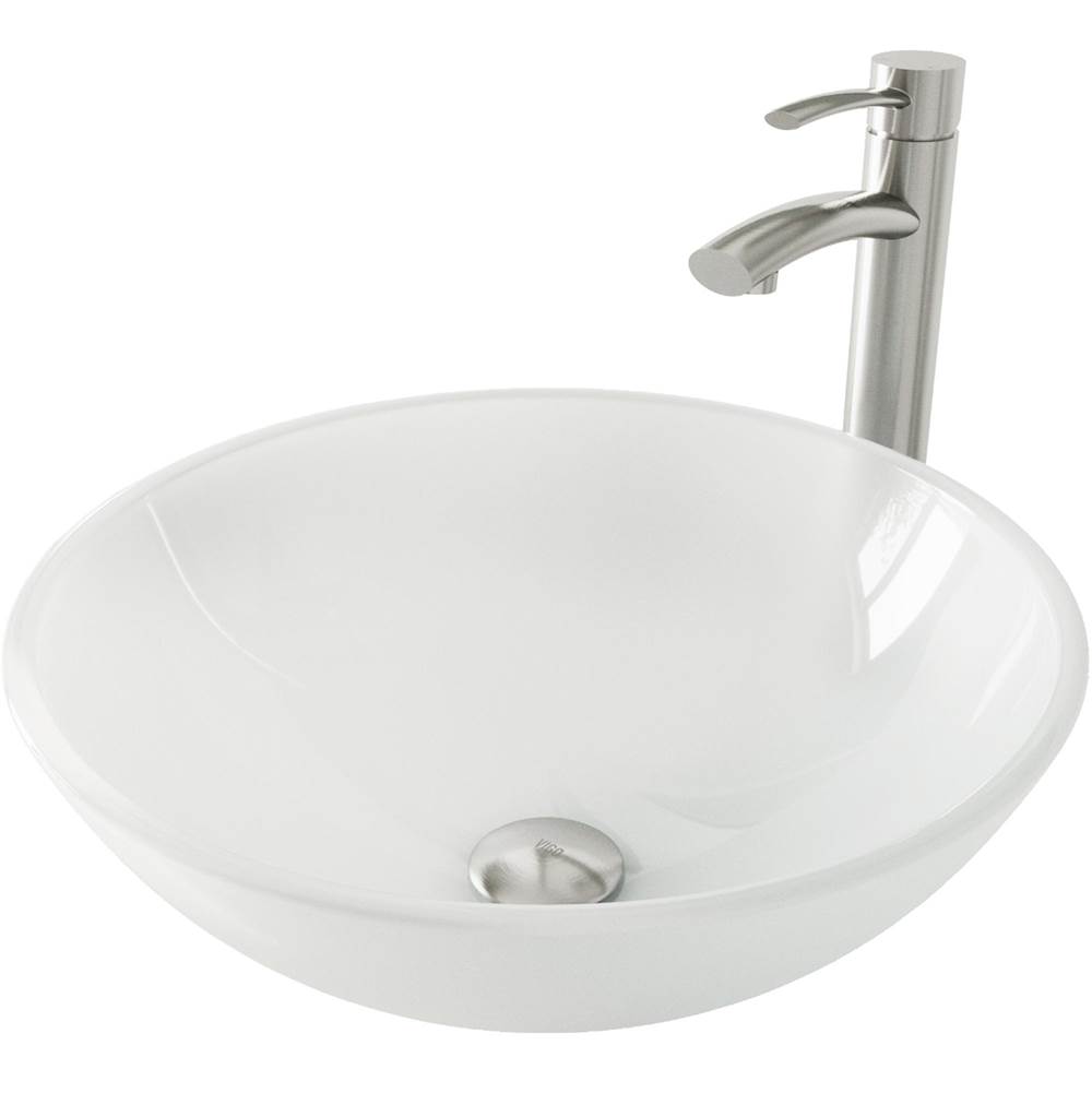 Vigo White Frost Glass Vessel Bathroom Sink Set With Milo Vessel Faucet In Brushed Nickel