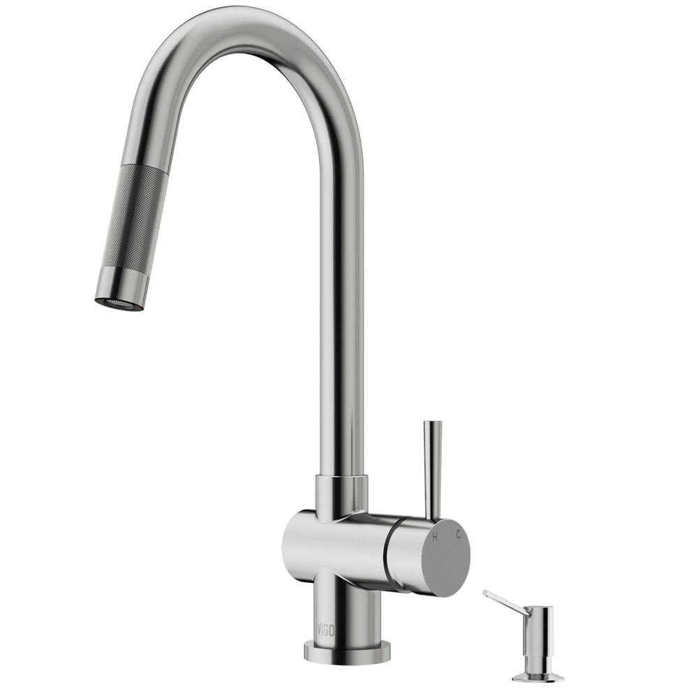 Vigo Gramercy Single Handle Pull-Down Spout Kitchen Faucet Set with Soap Dispenser in Stainless Steel