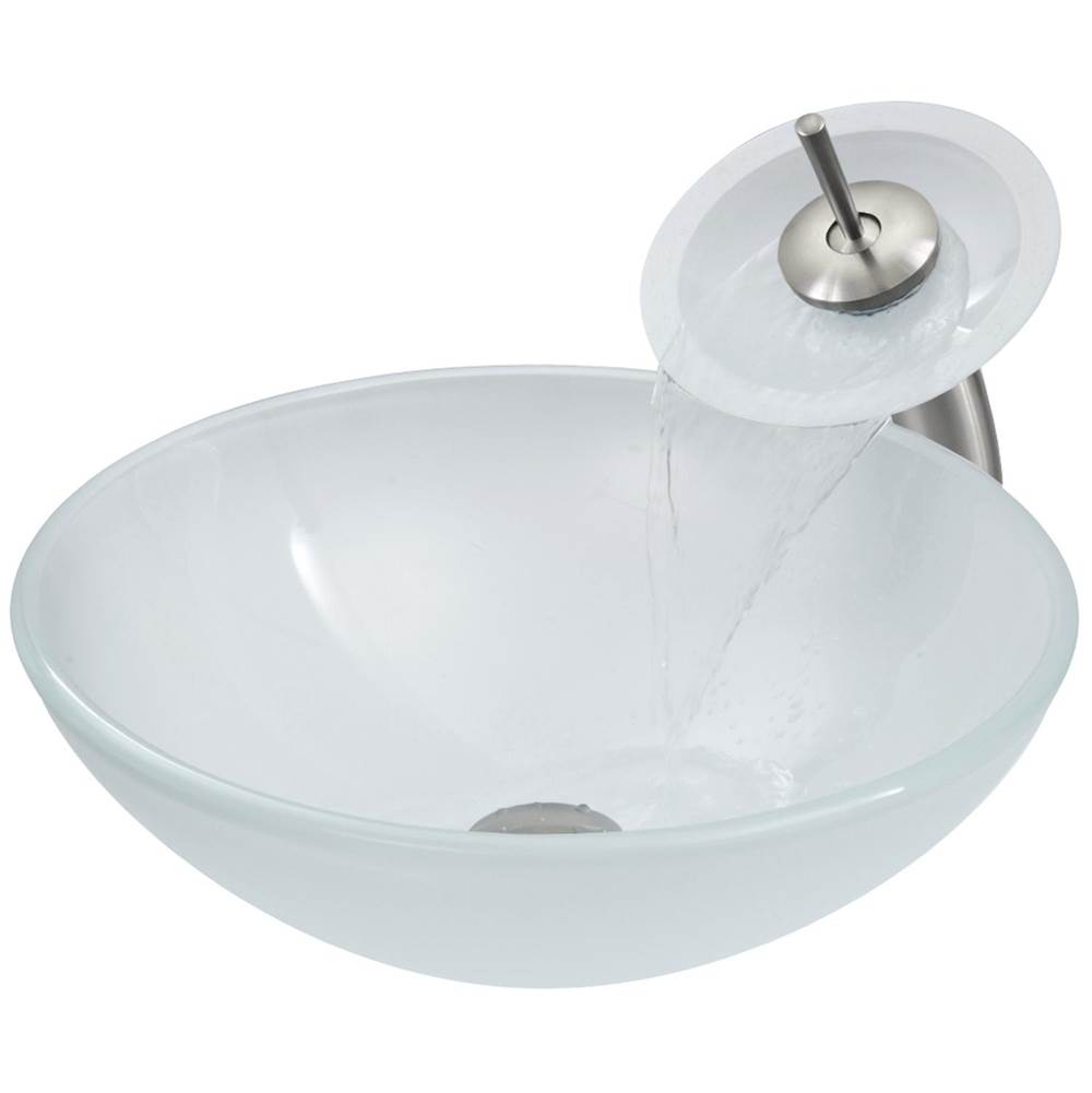 Vigo White Frost Glass Vessel Bathroom Sink And Waterfall Faucet Set