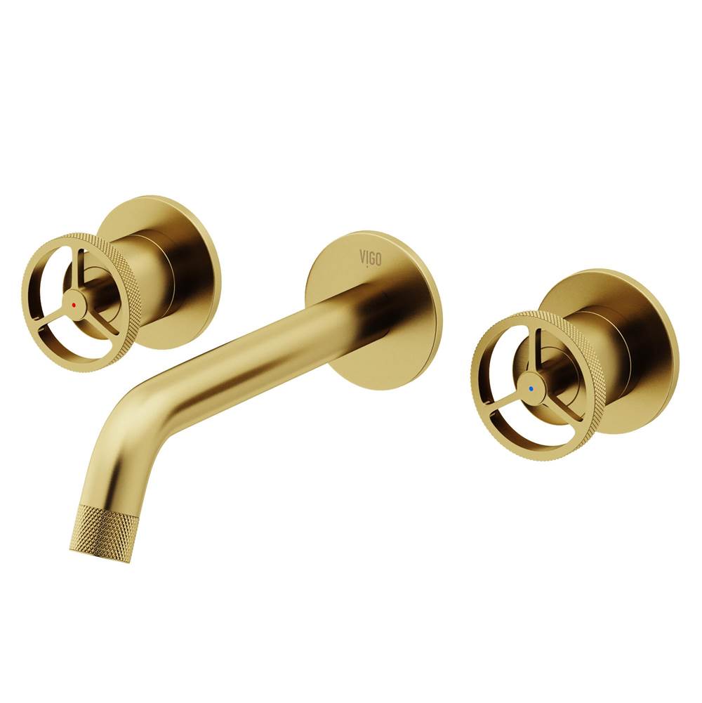 Vigo Cass Two Handle Wall Mount Bathroom Faucet in Matte Brushed Gold