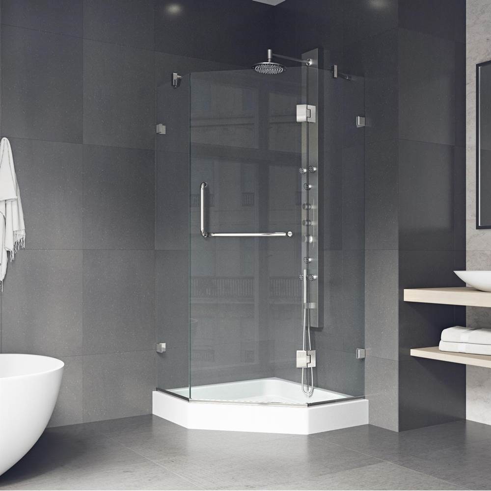 Vigo Piedmont 38.125 W X 70.375 H Frameless Hinged Shower Enclosure In Brushed Nickel With Shower Base And Handle