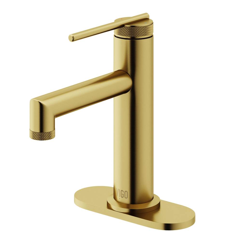 Vigo Sterling Single Handle Single-Hole Bathroom Faucet Set with Deck Plate in Matte Brushed Gold
