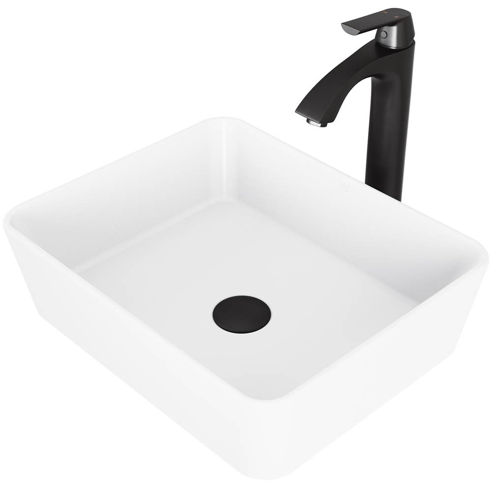 Vigo Marigold Matte Stone Vessel Bathroom Sink Set With Linus Vessel Faucet In Matte Black