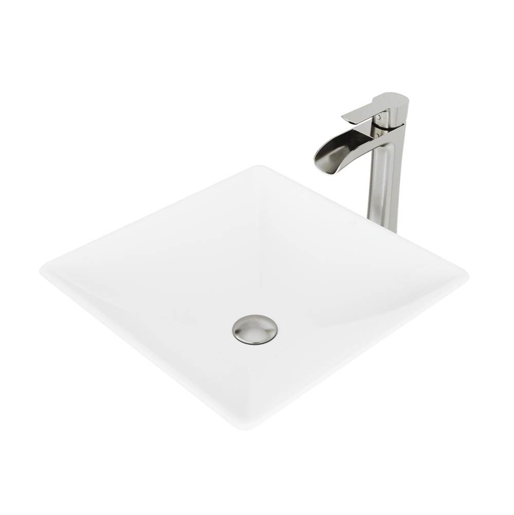 Vigo Hibiscus Matte Stone Vessel Bathroom Sink Set With Niko Vessel Faucet In Brushed Nickel
