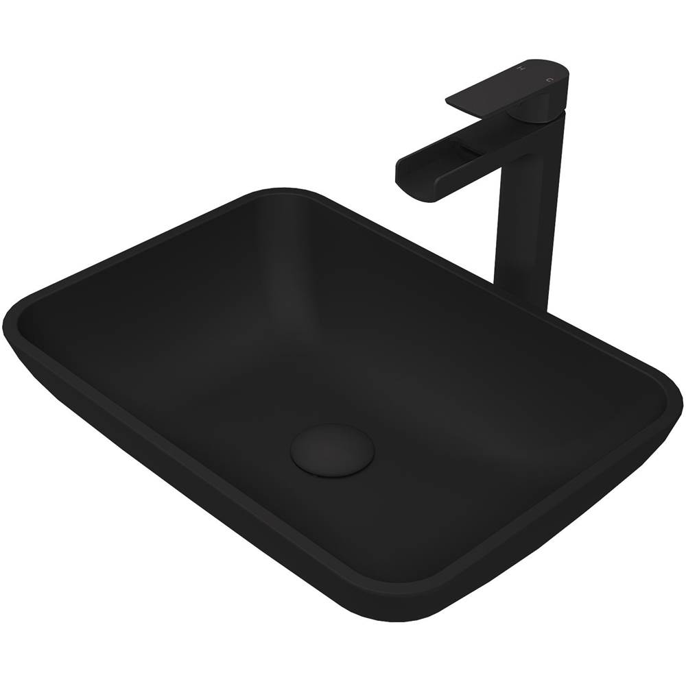 Vigo Sottile Matteshell Vessel Bathroom Sink And Amada Vessel Faucet Set In Matte Black With Pop-Up Drain