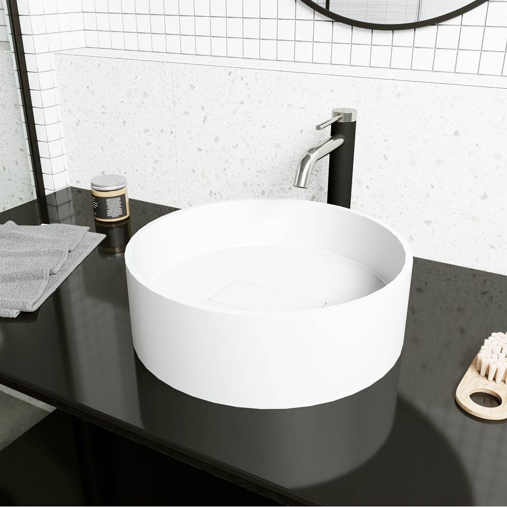 Vigo Bryant Round MatteStone Vessel Bathroom Sink with Lexington Bathroom Faucet and Pop-Up Drain in Brushed Nickel