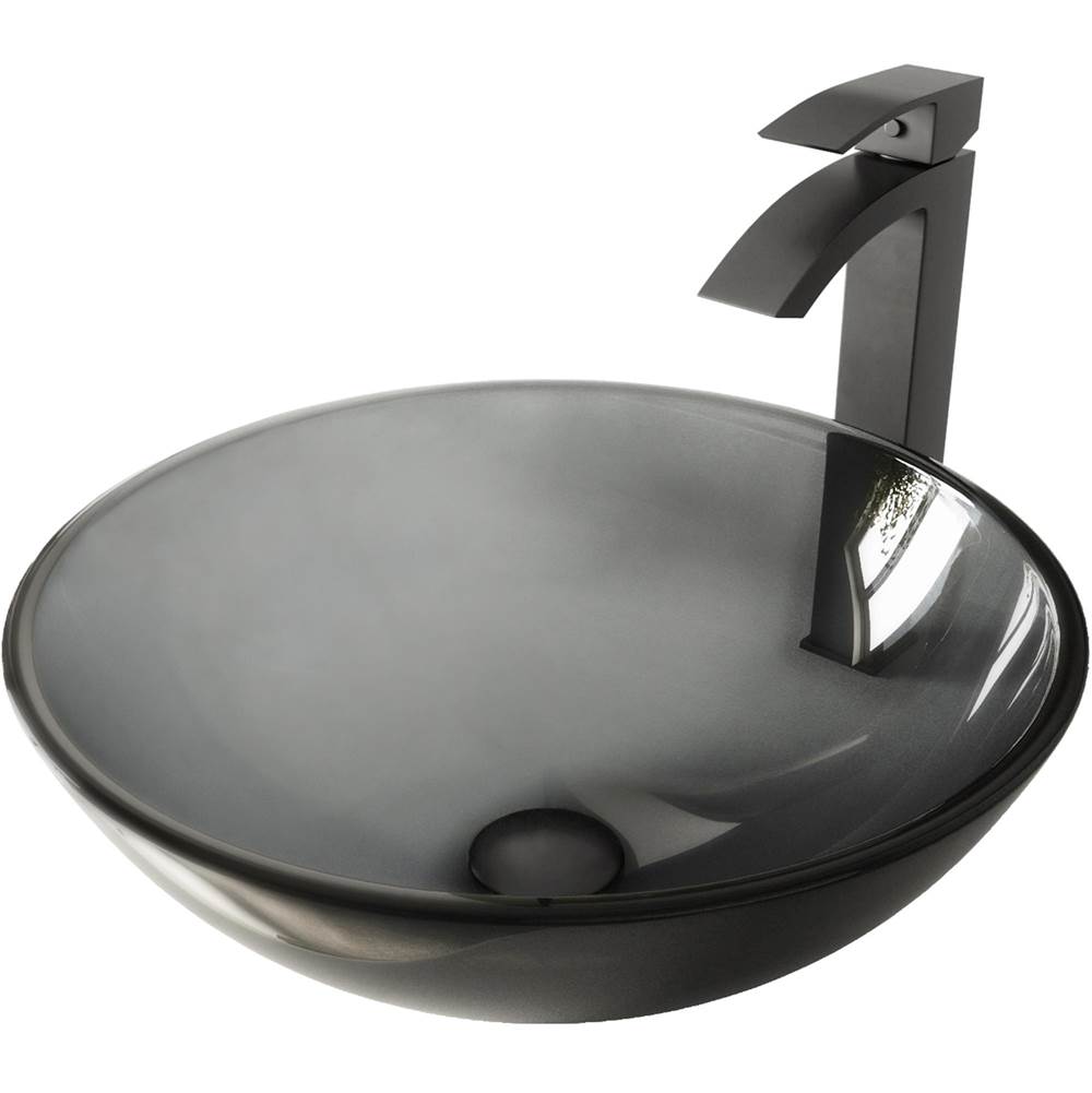 Vigo Sheer Black Glass Vessel Bathroom Sink Set With Duris Vessel Faucet In Matte Black