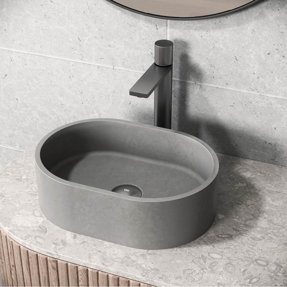 Vigo Concreto Stone 15 in. Oval Bathroom Vessel Sink