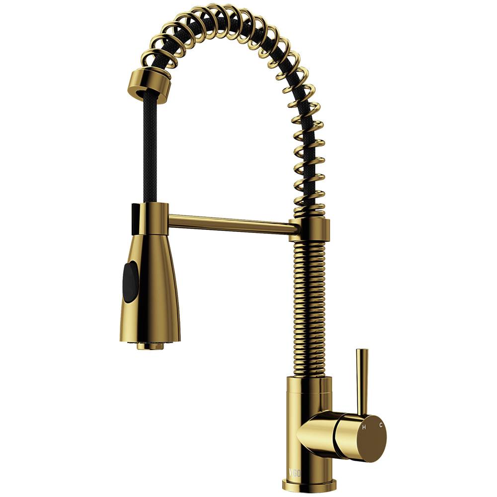Vigo Brant Pull-Down Spray Kitchen Faucet In Matte Brushed Gold