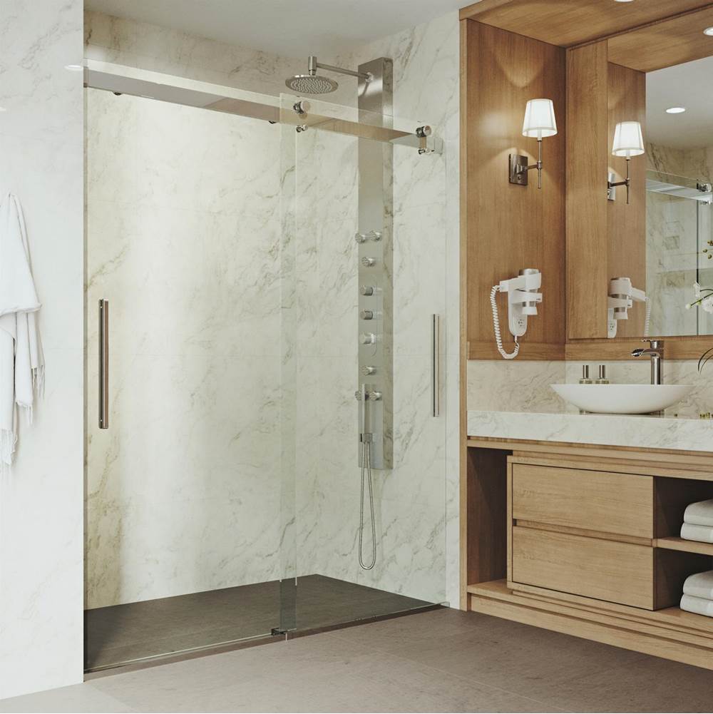 Vigo Caspian 59 To 61 In. X 73.5 In. Frameless Sliding Shower Door In Stainless Steel With Clear Glass And Handle