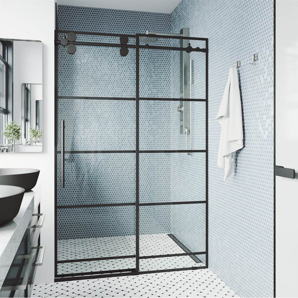 Vigo 60-64-Inch Grid Elan Adjustable Sliding Shower Door In Matte Black