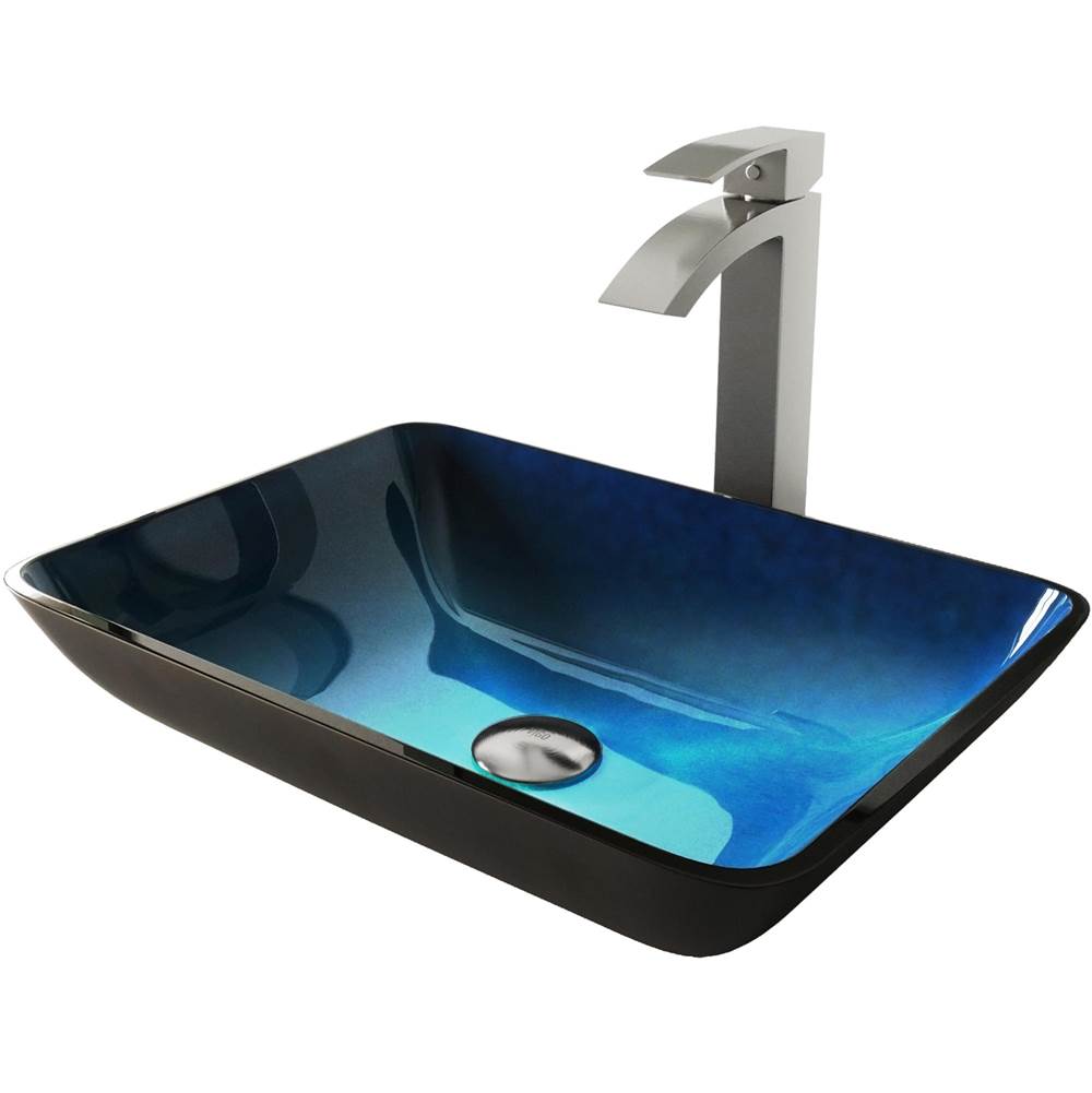 Vigo Rectangular Turquoise Water Glass Vessel Bathroom Sink Set With Duris Vessel Faucet In Brushed Nickel
