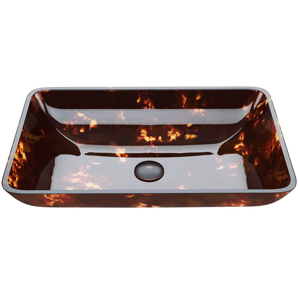 Vigo Rectangular Brown And Gold Fusion Glass Vessel Bathroom Sink