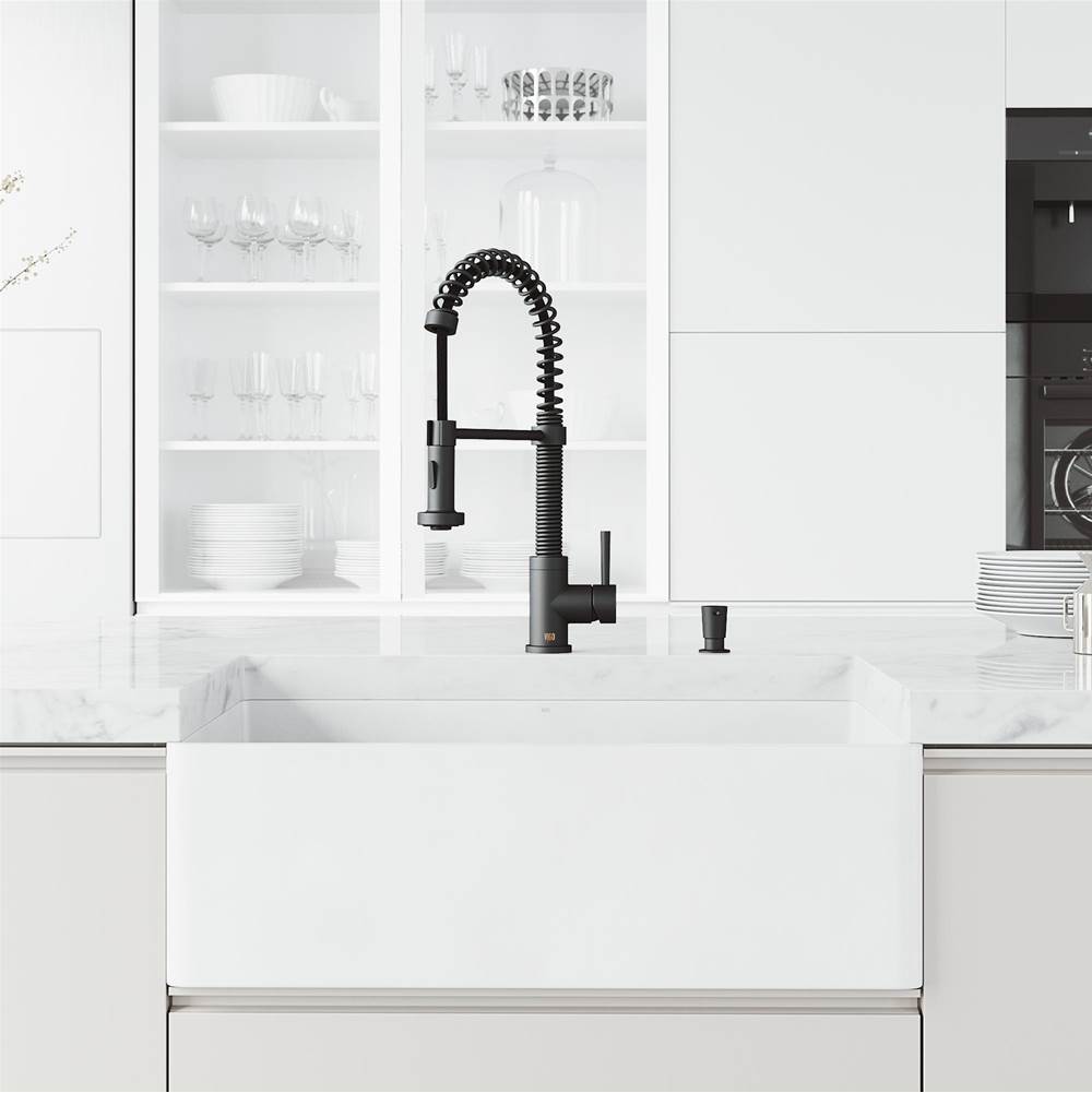 Vigo Matte Stone 30-In X 18-In White Single-Basin Standard Undermount Flat Apron Front/Farmhouse Residential/Commercial Kitchen Sink Set With Edi