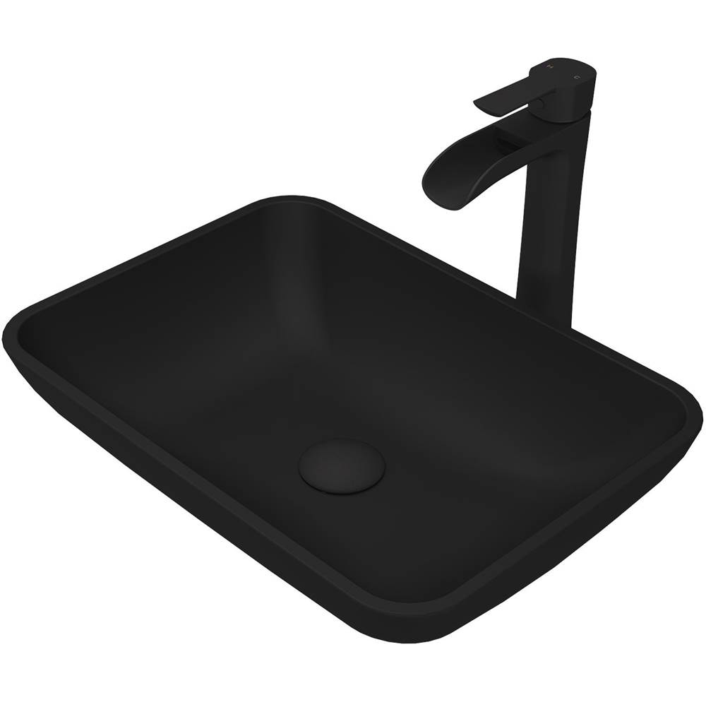 Vigo Sottile Matteshell Vessel Bathroom Sink And Niko Vessel Faucet Set In Matte Black With Pop-Up Drain