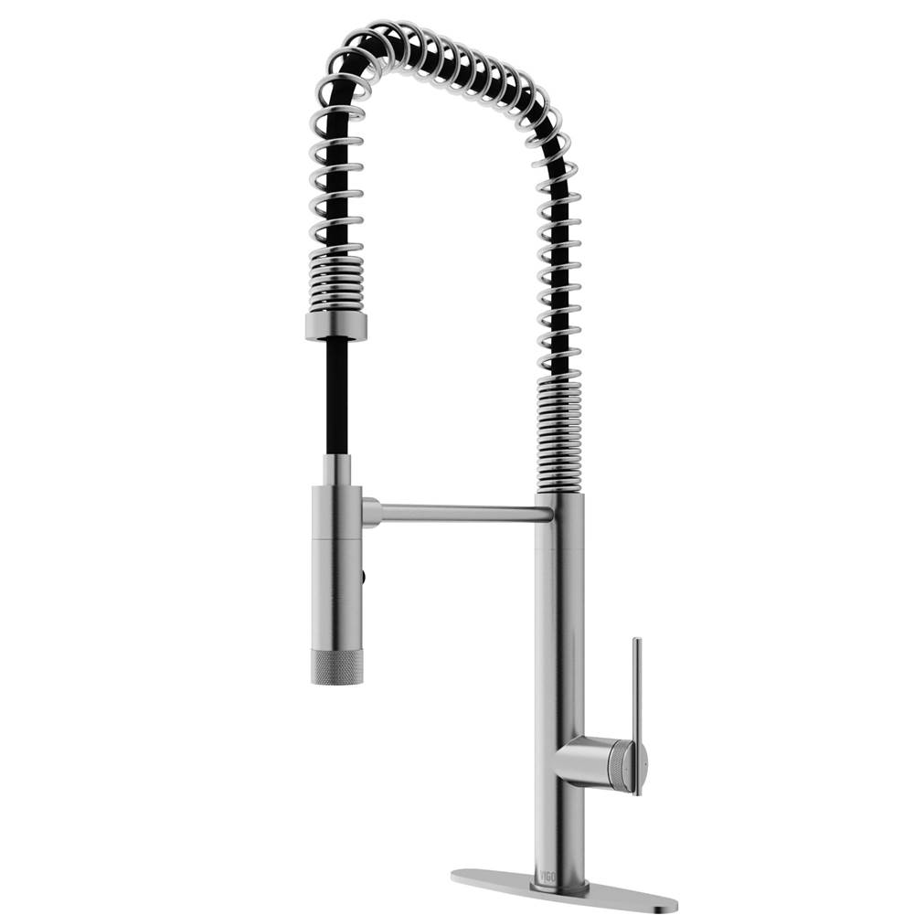 Vigo Sterling Single Handle Pull-Down Sprayer Kitchen Faucet Set with Deck Plate in Stainless Steel