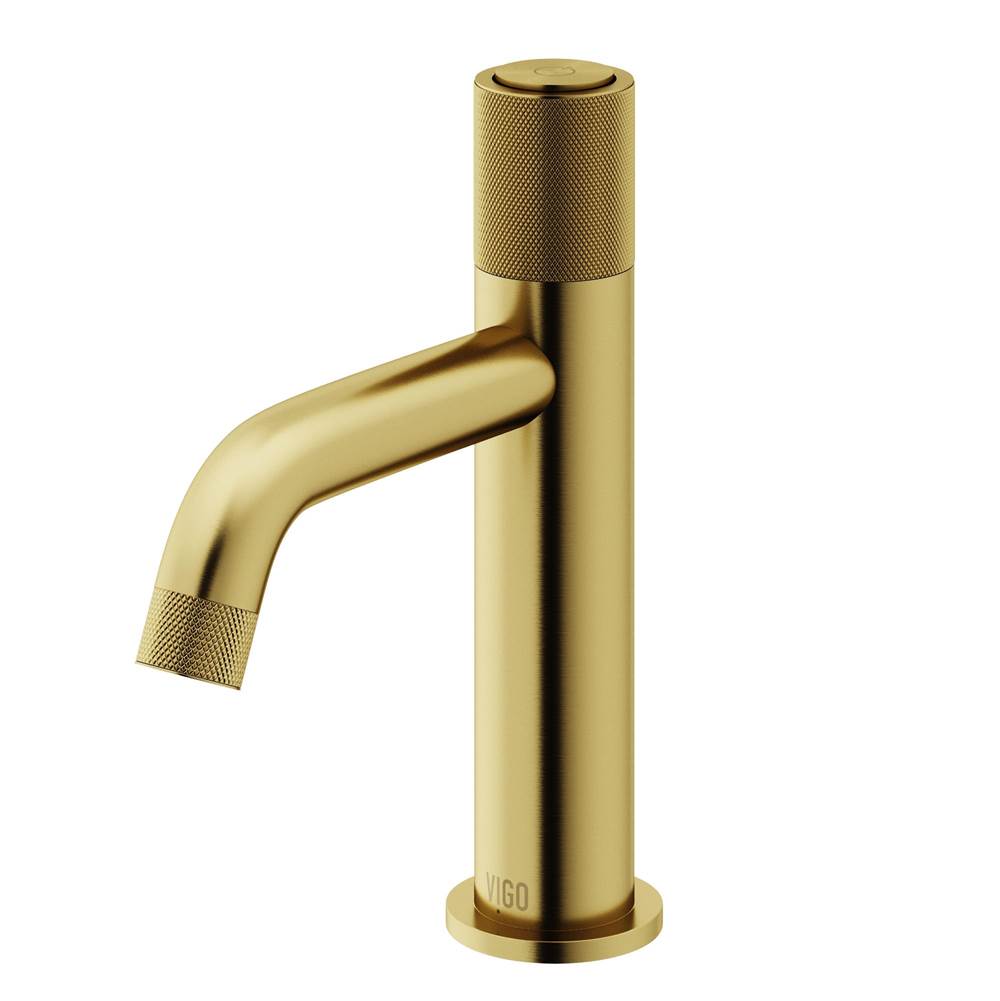 Vigo Apollo Button Operated Single-Hole Bathroom Faucet in Matte Brushed Gold