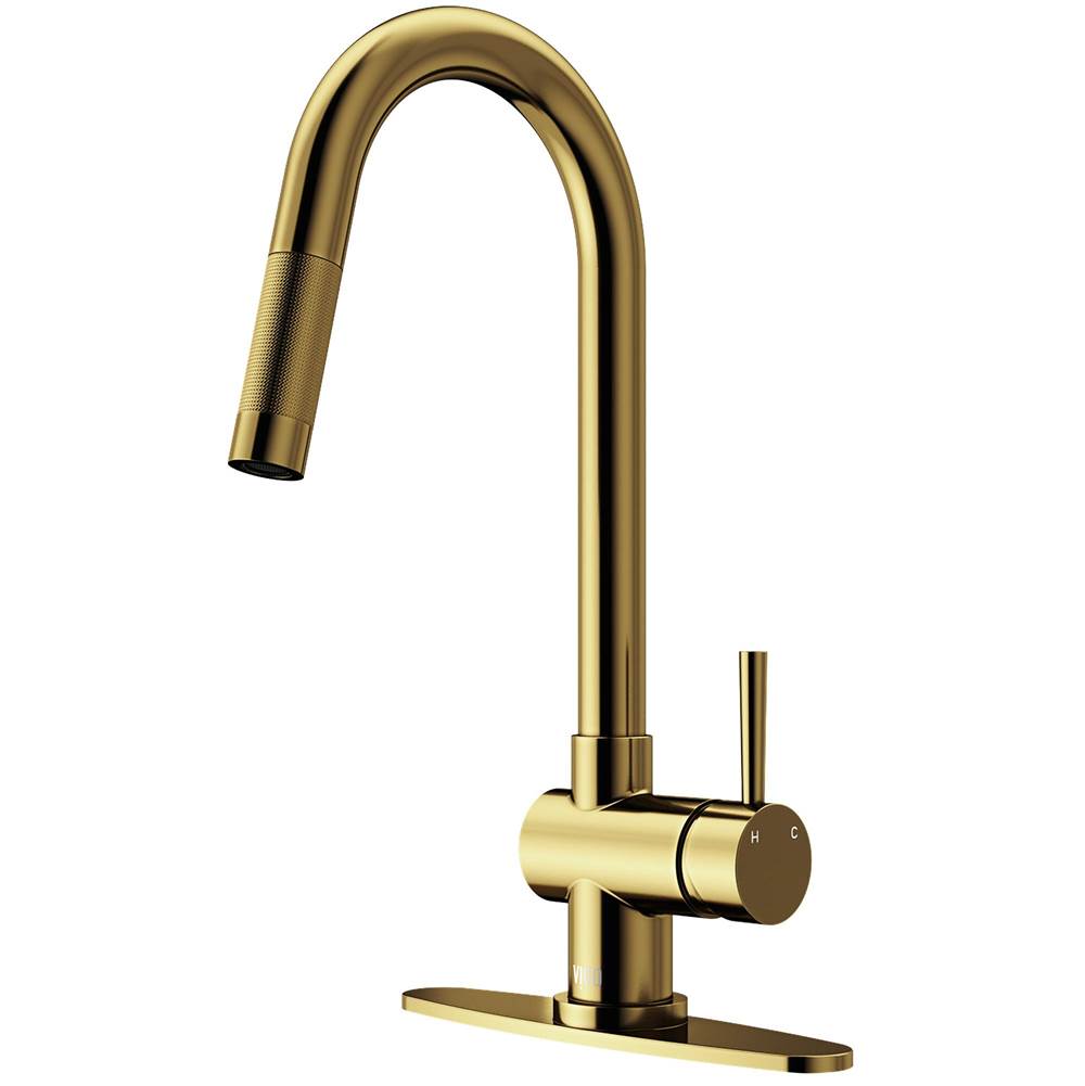 Vigo Gramercy Pull-Down Kitchen Faucet And Deck Plate In Matte Brushed Gold