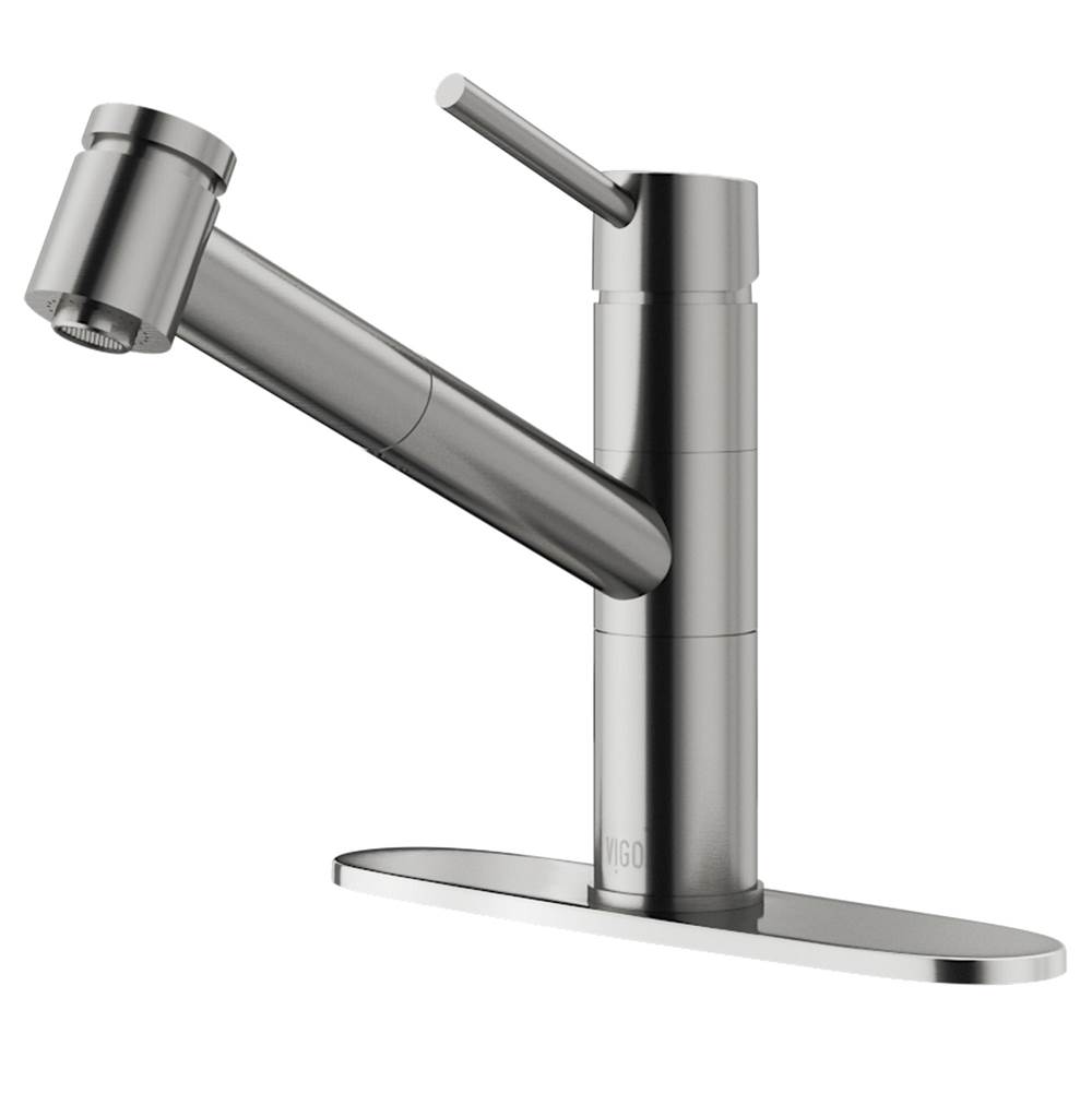 Vigo Branson Pull-Out Spray Kitchen Faucet With Deck Plate In Stainless Steel