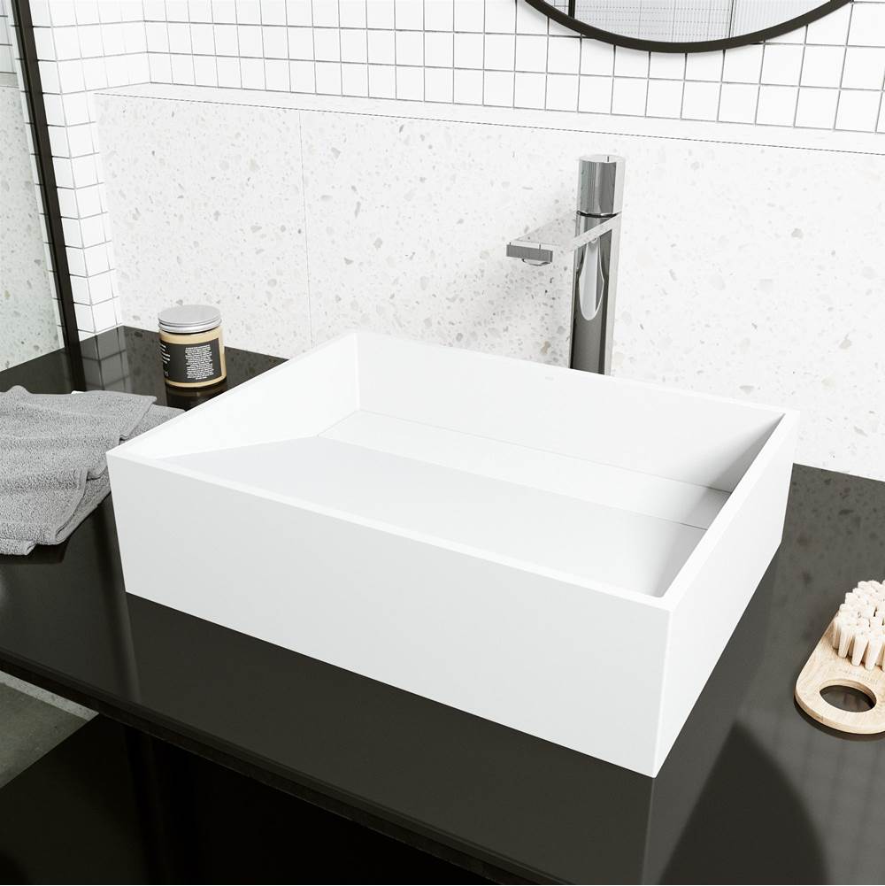 Vigo Starr Rectangular MatteStone Vessel Bathroom Sink with Gotham Bathroom Faucet and Pop-Up Drain in Chrome