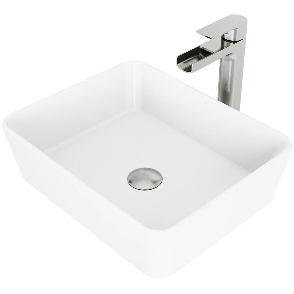 Vigo Marigold Matte Stone Vessel Bathroom Sink Set With Amada Faucet In Brushed Nickel