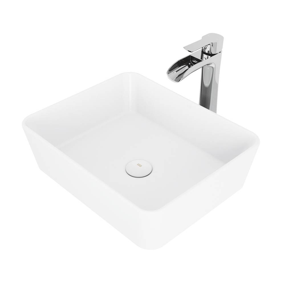 Vigo Marigold Matte Stone Vessel Bathroom Sink Set With Niko Vessel Faucet In Chrome