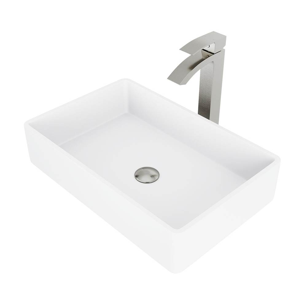 Vigo Magnolia Matte Stone Vessel Bathroom Sink Set With Duris Vessel Faucet In Brushed Nickel
