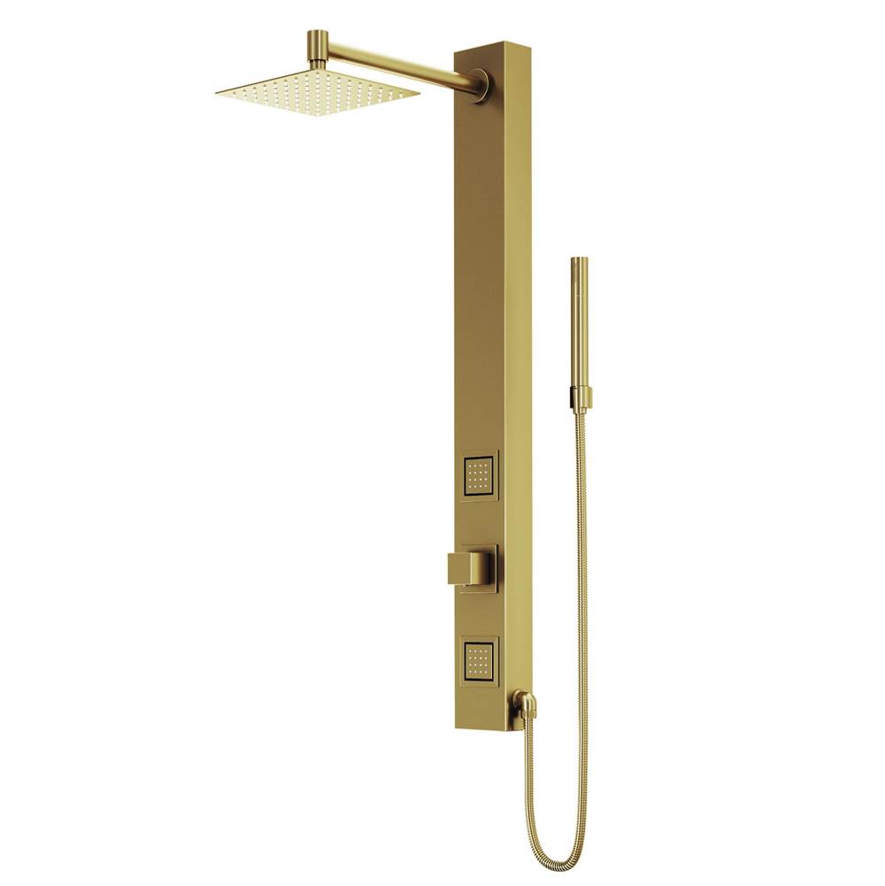 Vigo Orchid 39 in. H x 4 in. W 2-Jet Shower Panel System with Square Head and Hand Shower Wand in Matte Brushed Gold