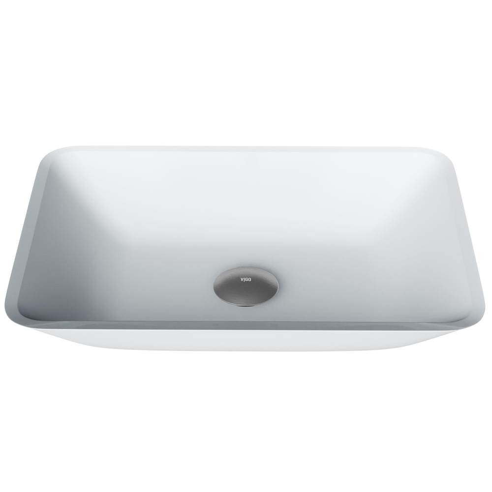 Vigo Sottile Modern White Glass 18 in. L x 13 in. W x 4 in. H Rectangular Vessel Bathroom Sink