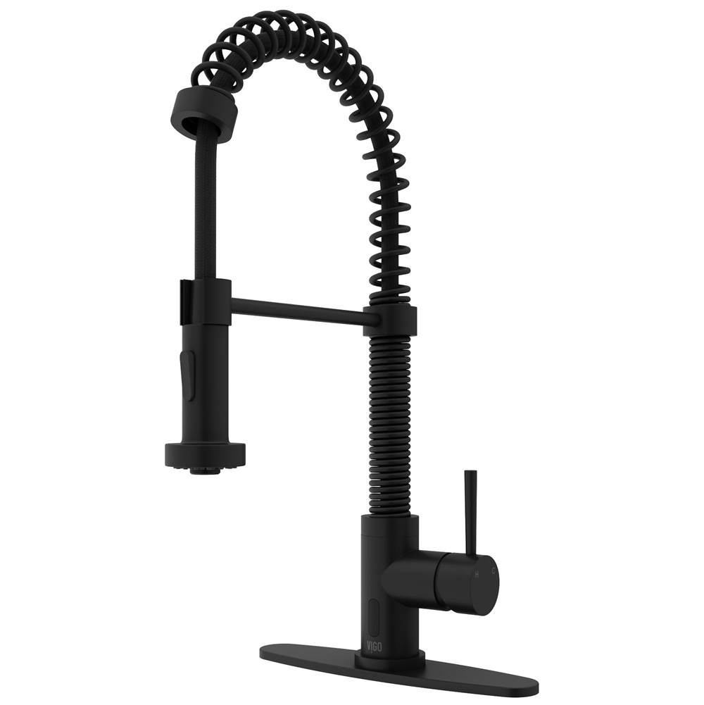 Vigo Edison Single Handle Pull-Down Sprayer Kitchen Faucet Set with Deck Plate and Touchless Sensor in Matte Black